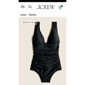 J.Crew womens Plus Size 18 Ruched V-neck One‎ Piece Swimsuit Black NWT
